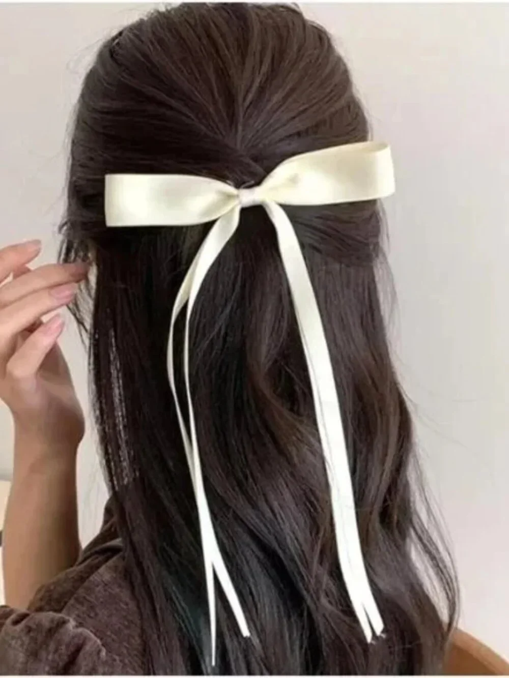 Clip In Satin Bow Hair Barrette 8 Piece Set Black Pink White Ivory Cream